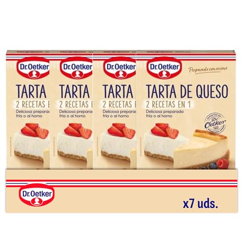 DR. OETKER - Tarta de Queso Pack 7 Uds x 280 g, Preparado para Tarta de Crema de Queso, 2 Recetas en 1, con Base de Galleta, para 10 Porciones, Rápido y Fácil, para Repostería y Pastelería