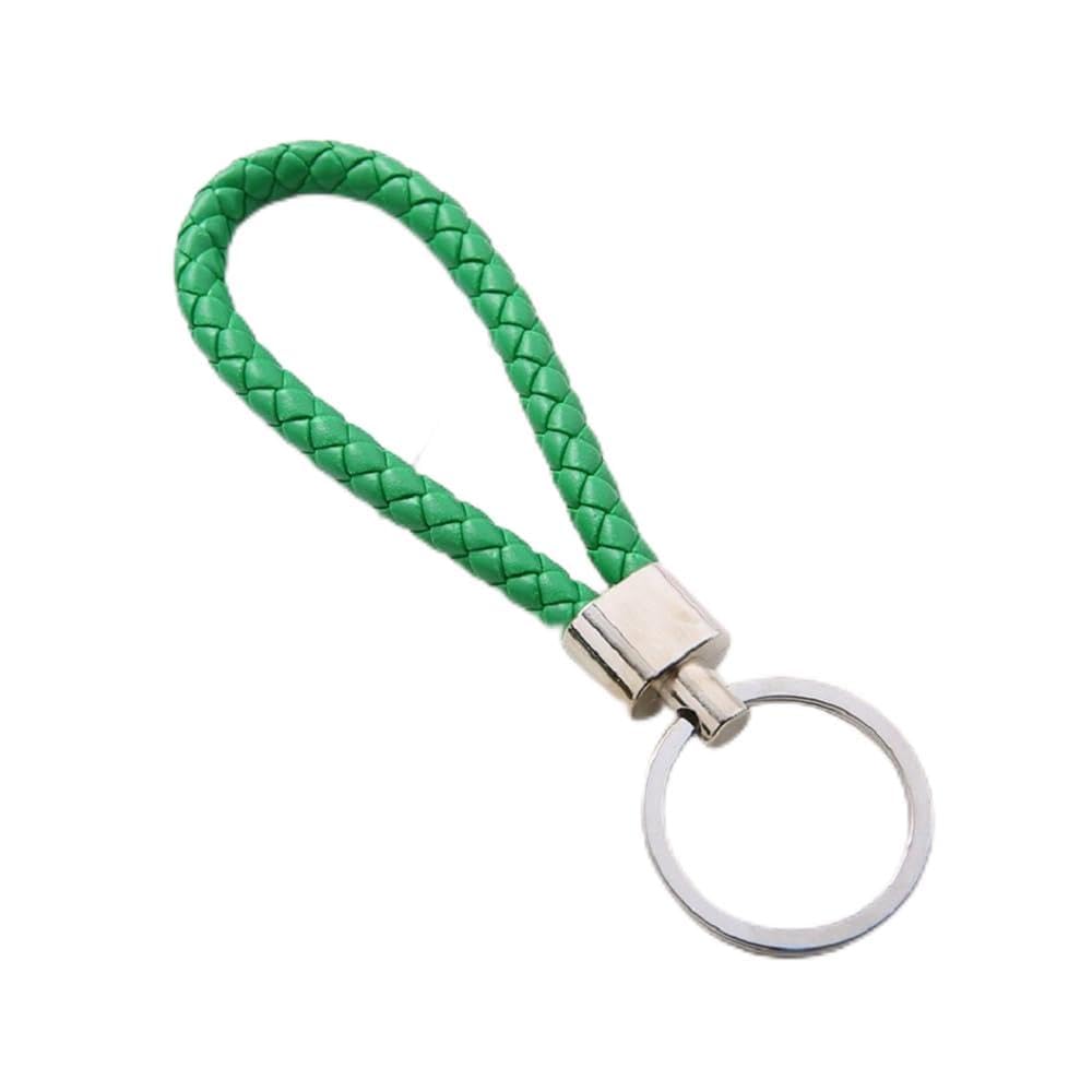 ERQIAO Woven Braid Leather Rope Car Key Chain Keyring Gifts Leather Strap Cord Rope Keychain Handle Strap Keyring(Green)