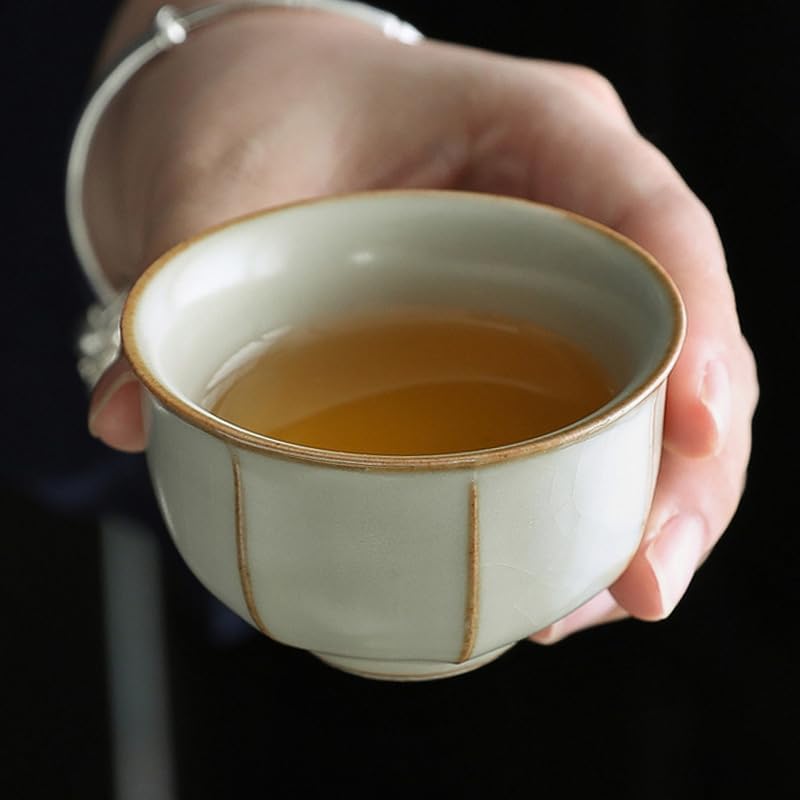 GSOUL Kungfu Tea cup Beige Ru Kiln Master Cup Home Ceramic Teacup Single Tasting Tea Kung Fu Set Personal Use Small Tea Cups