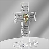 Acrylic Standing Cross With Encouraging Words and Phrases give you strength, Acrylic Cross with base, Christian Decorative, White Rose Christian Gift Designed to Inspire and Uplift Your Faith.