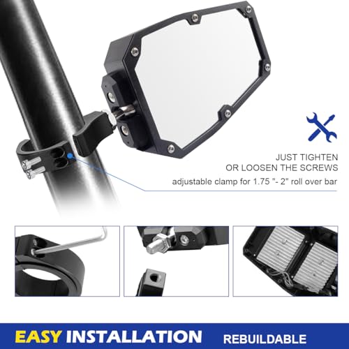 Image of WeiSen UTV Mirrors with Lights w /Wiring And Switch Automatic Reset SXS Mirrors Fit 1.75 inch - 2 inch Roll Cage Side View Mirror Compatible with Polaris RZR Ranger Talon Pioneer Maverick X3