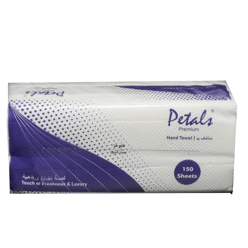 Petals Interfold Tissue Paper 1-Ply Hand Towels 210 x 220 mm High Absorbency Soft Compact Hygienic Ideal for Home Office Restaurants & Commercial Use