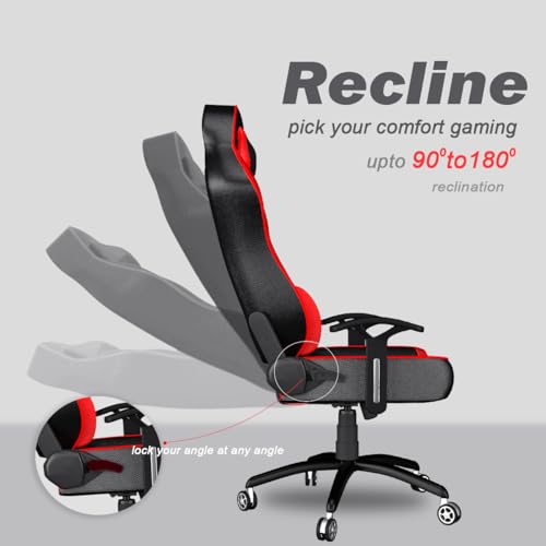 Image of ASE GAMING Gold Series Ergonomic Gaming Chair Premium PU Leather, Adjustable Neck & Lumbar Pillow, 180 Degree Recline with Black Metal Base with 3 Years Warranty (Ranger Red)