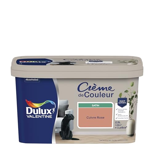 Dulux Valentine Crème de Couleur - Peinture multi-supports intérieure - Satin Cuivre Rose 2,5 L