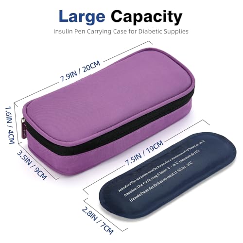Image of apollo walker Insulin Cooler Travel Case with Ice Packs and Insulation | TSA Approved Includes 2 x 90g ice packs for 9-hour cooling insulin pens & syringes for Diabetics to Carry (Purple)