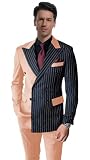 Peach Suit for Men Pinstriped 6 Button Tuxedo Suits 2 Piece Patchwork Jacket and Pants Peak Lapel Formal Groom Suits Size 40
