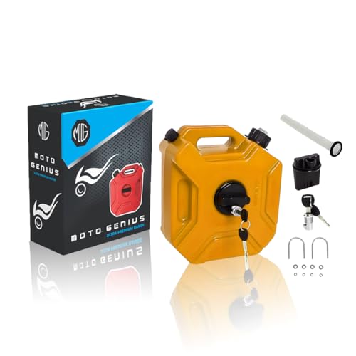 Image of Universal 5 Liter Fuel Jerry Can With Clamp and Cap For Motorcycle | Fuel Container Heavy Duty construction for Petrol /diesel /kerosene Storage (Gold)