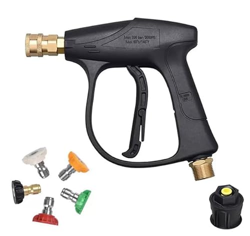 Pistola de alta presión con 5 boquillas y adaptador de conexión rápida para Karcher, 4350 PSI 1/4 pulgadas, cierre rápido, interfaz M22 (14 mm), pistola de alta presión compatible con adaptador
