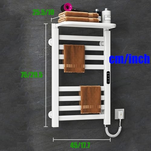 Toallero eléctrico blanco de pared con estante superior y 8 barras rectas 8