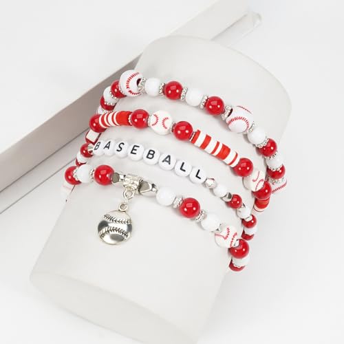 Image of Football Baseball Soccer Beaded Bracelets for Women Stackable Game Day Sports Theme Bracelet