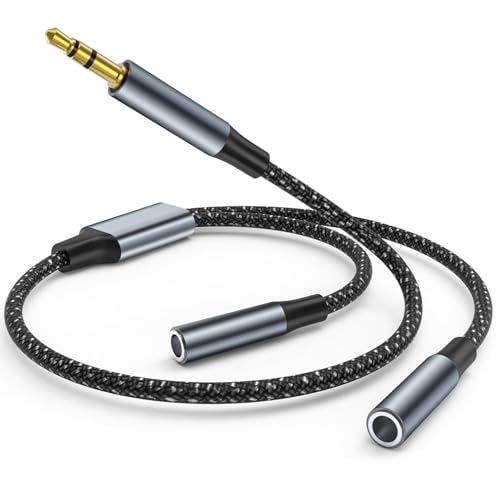 Cable Audio Divisor Splitter Jack Auriculares 3,5mm Macho a 2 Hembra,Cable Audio Adaptador Y Splitter da 3,5mm Audio Auriculares,Cable Jack Divisor de audio para Auriculares,Altavoces,Tablet,Móvil,MP3