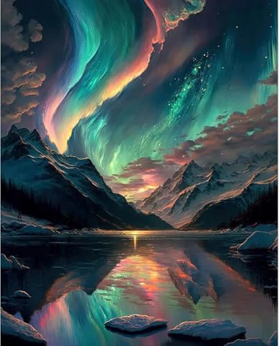 Kit peinture par numéros adulte débutant paysage montagne lac 40x50