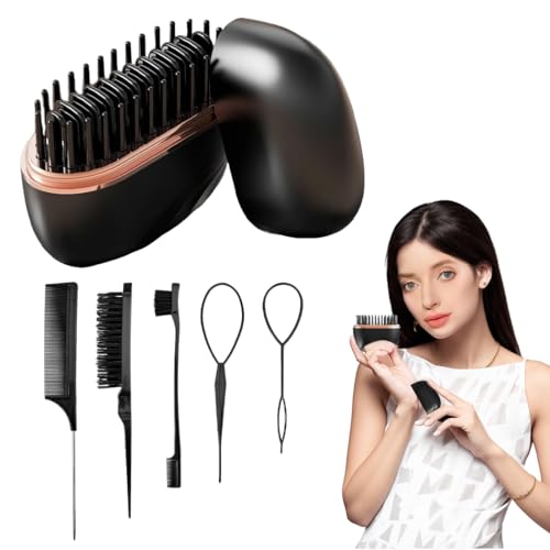 YOFDAL Mini Piastra per Capelli, Ricaricabile, Regolazione della Temperatura a 3 livelli, Fornita con 5 Accessori per Tagliare i Capelli, per Capelli e Barba (Nero)