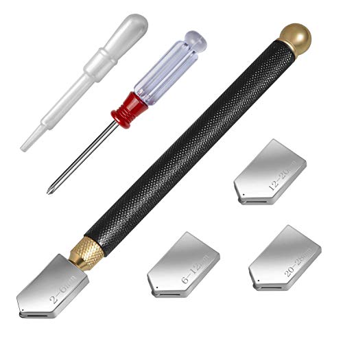 VIBIRIT Glass Cutter Tool Set - Pencil Style with Oil Feed Carbide Tip (2mm-28mm) and 4 Replacement Heads