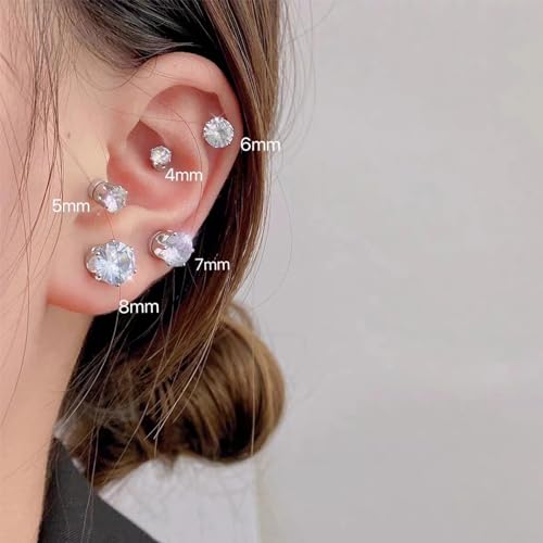 6MM Orecchini Uomo Diamante,Magneti Orecchini Finti Uomo Click-on Fake Piercing Finto Dilatatore Fake Plug,Argento Zirconi Simulato Diamante Brillanti 1 Paio (6mm) - 2