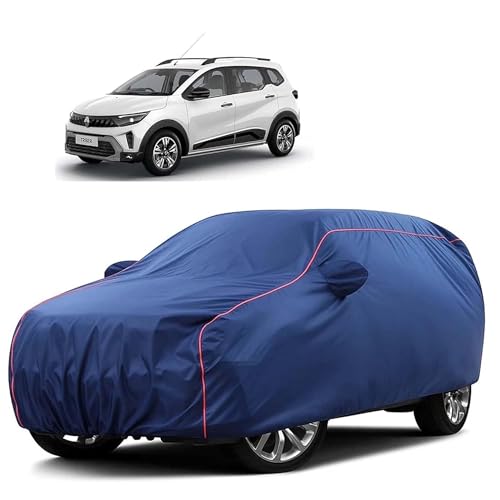 Image of Sulfar 100% Water Resistant Car Body Cover Compatible with Mirror for Renault Triber (Triple Stitched, Full Bottom Elastic, Blue Tafetta with Red Piping)