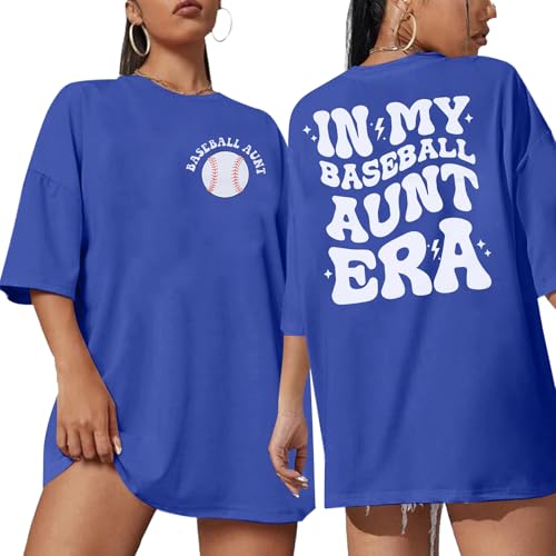 Baseball Shirts Baseball Aunt T-Shirt Women Game Day Shirts in My Baseball Aunt Era Graphic Tee Baseball Fan Short Sleeve Top, Blue, XXL