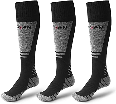 MUSAN Wool Ski Socks,Extra Warm Knee High Performance Snow Skiing/Snowboard Socks in Outdoor,Fit for Men and Women,Black-3Pack, Size:18L