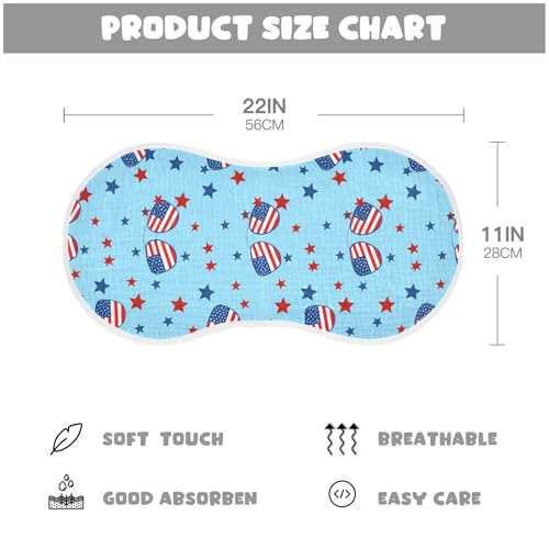 Muslin Burp Cloth for Baby 4PCS Independence Day American Sunglasses (2) Super Absorbent Burping Cloths, Bibs for Newborn Boys Girls4