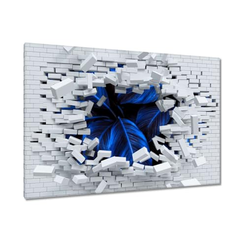 Toile imprimée feuilles bleues 120x80 cm décoration murale premium
