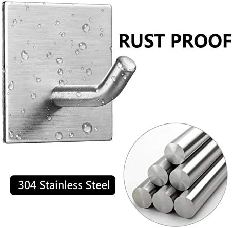 FOMANSH Heavy Duty Adhesive Hooks, Stick on Wall Adhesive Hangers, Strong Stainless Steel Holder, Self Adhesive Hooks for Kitchen Bathroom Home Door Towel Coat Key Robe 6 Packs Silver