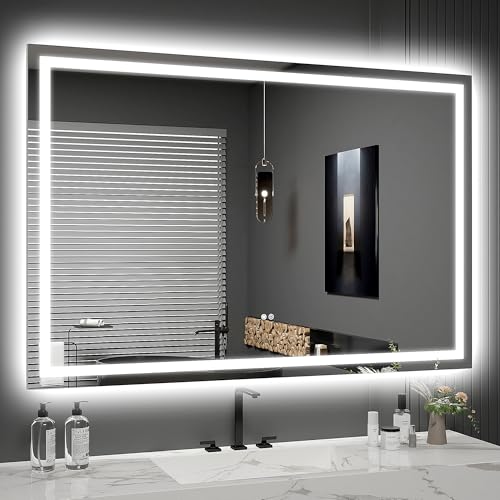 Twalsu LED Mirror for Bathroom 60x40 Lighted Bathroom Vanity Mirrors with Lights, Brighter Frontlit and Backlit Anti-Fog Mirror, Tempered Glass, Dimmable 3 Colors Light Modes, Memory Function by Twalsu - Used condition - US$235.02