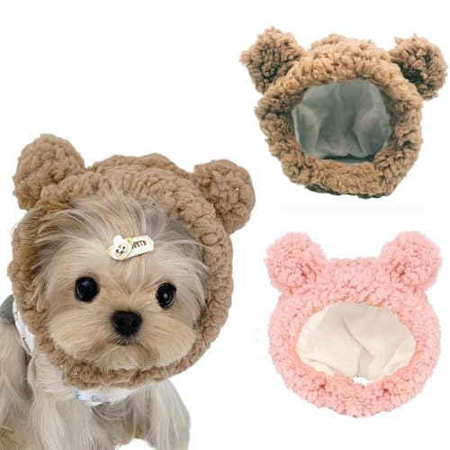 2 Pack Cute Ear Design Small Dog Winter Hat - Fleece Warm Beanie for Yorkie Maltese Maltipoo Pomeranian Teddy Cat Girl Puppy Essential Kit