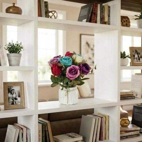 Image of Dekorly Artificial Lavender Plant in White Pot, 18cm - Realistic Faux Flower Arrangement for Home & Office Decor (Set of 1) (1, Big Rose)