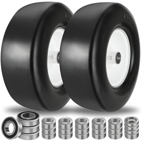 Aremae13x5.00-6 Flat Free Tire and Wheel with 1/2" 3/4" 5/8" Precision Bearings, 13x5x6 Lawn Mower Tires with 3.25"-6.85" Centered Hub, 13x5.00-6 tire for Riding Lawn Mower Garden Tractor Cover