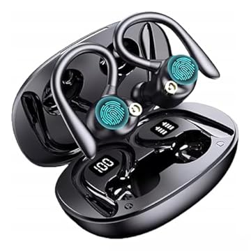 Fones de ouvido sem fio, Bluetooth 5.3, fone de ouvido estéreo Hi-Fi, tela de LED, chamadas claras com microfone, cancelamento de ruído, controle de toque, IP7 à prova d'água, esporte, esporte