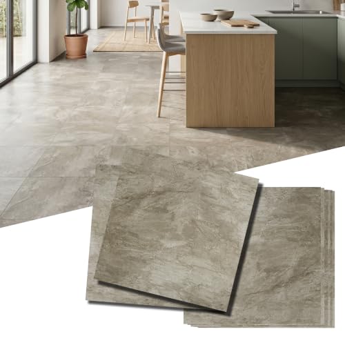 Peel and Stick Floor Tiles, 1.8mm Thick Waterproof Vinyl Beige-Brown Marble
