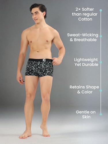 Image of Freecultr Men's Cotton Stretch Printed Trunks | Soft Breathable Innerwear with Stylish Logo Waistband | Comfort Fit Trunks for Everyday Wear