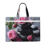 スパストーンとローズフラワープリント 大容量キャンバストートファイルバッグ レディース メンズ ドキュメント オフィス 旅行 ショッピング