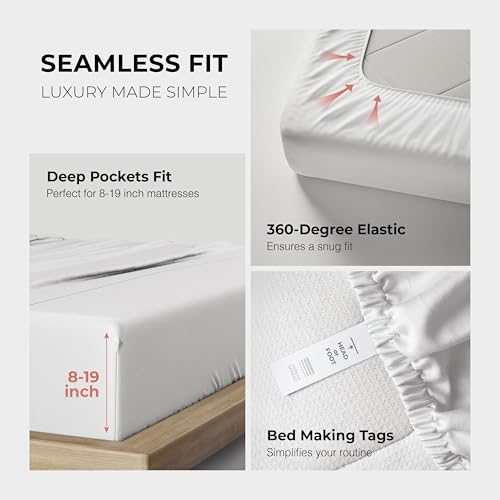Image of THREAD SPREAD 100% Egyptian Cotton Queen Size Sheet Set Pack of 2 - Luxury 1200 Series Plush Collection Egyptian Cotton Sheets Queen Size Silky Soft Cooling, Sateen 17 inch Deep Pocket Bedsheets - White