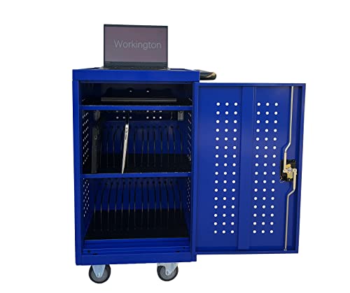 Workington 30-Bay Mobile School Charging Cart Station For Chromebook, Tablet And Laptop Computer With Power Strip Included, Assembly Required 1001 Blue #TOP15
