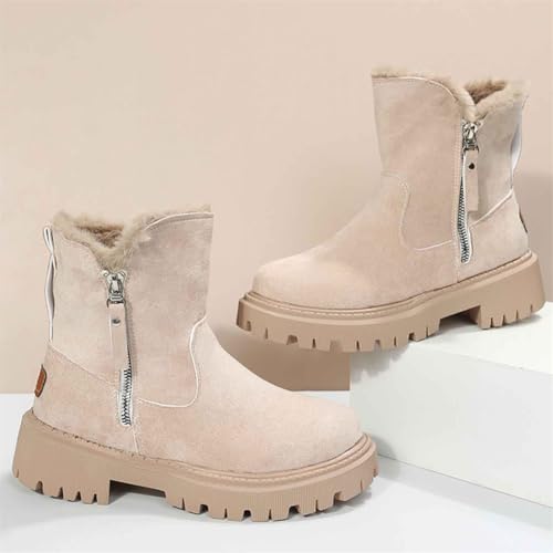 Women's Fashionable Patched Design Zipper Boots, Casual Warm Winter Boots for Women Anti-Slip Booties4