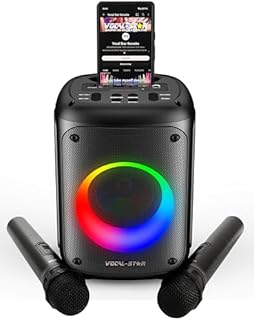Vocal-Star VS-275 Przenośny sprzęt do karaoke z Bluetooth, 2 mikrofony bezprzewodowe, głośnik 60 W, efekty świetlne, nagrywanie śpiewu, z akumulatorem