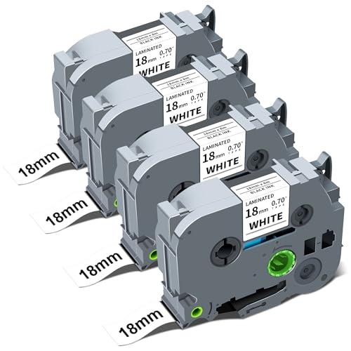 4x TZE-241 TZE241 ruban d'étiquetage 18 mm noir sur blanc pour Brother PT-D410, P710BT, P-Touch Cube, PT-D600, PT-P700, PT-P750W, PT-D450, PT-1830, PT-E550W pour rubans TZ Tape TZe 18 mm 0,7 P-Touch