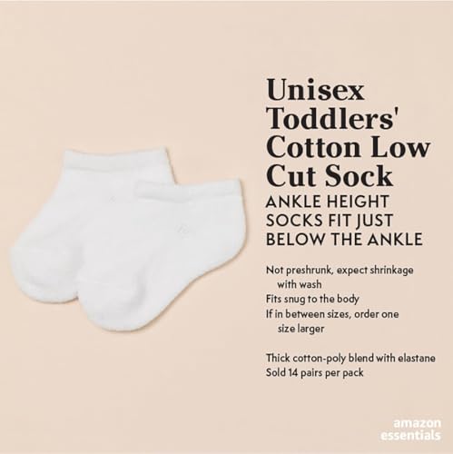 Amazon Essentials P_AE1010_M14-WHI-9 TO 2 1/2 Unisex Kids' Cotton Low Cut Sock thumb #1
