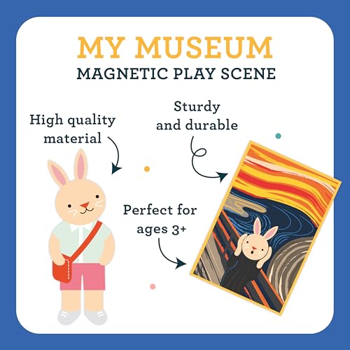 Image of Petit Collage: My Museum Magnetic Play Scene - Fill the Museum with Iconic Art Pieces and Take Your Animal Friends on a Tour- Includes 2 Play Scenes and Over 40 Play Pieces - Great Travel Activity