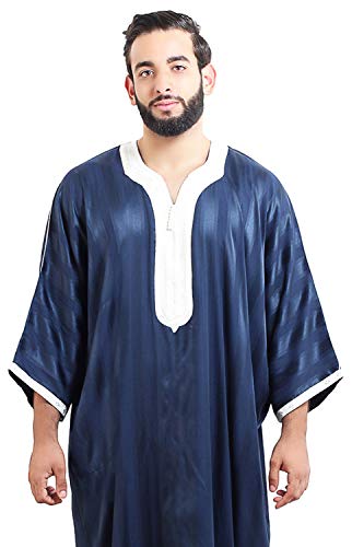 Moroccan Men Dress Caftan Handmade With Embroidery Tread Long Sleeve Navy4