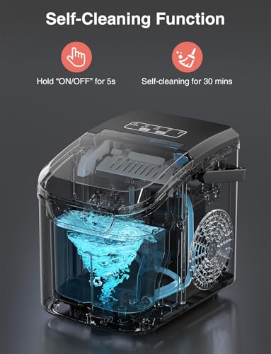 كراونفول ماكينة صنع الثلج صغيرة محمولة على سطح الطاولة، 8 رصاصات ثلج في 6 دقائق، 12 كغم/يوم، 2 حجم ثلج، تنظيف ذاتي، موفرة للطاقة، صغيرة للمساحات الصغيرة والمطبخ والمكتب والسيارة الترفيهية والحفلات