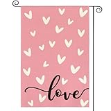 AVOIN colorlife Love Heart Valentines Day Garden Flag 12x18 Inch Double Sided, Pink Anniversary Wedding Yard Outdoor Flag