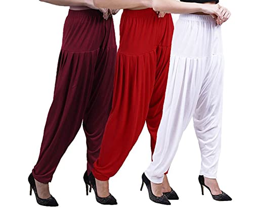 Image of CASUALS Women's Regular Fit Viscose Drawstring Patiala Harem Pants Combo Pack 3