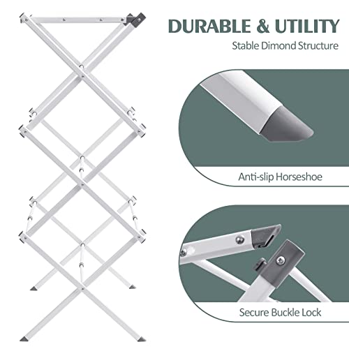 Toolf Expandable Clothes Drying Rack, Foldable Laundry Drying Rack, 3-Tier Collapsible Clothing Dryer, Adjustable Towel Rack For Air Drying Clothing, Bed Linen, Clothing, Socks, Scarves, White #TOP3