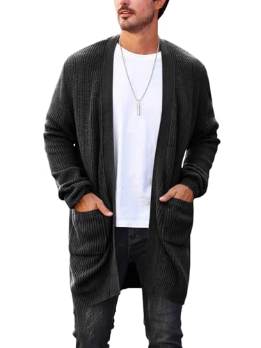 Runcati Mens Cardigan Sweater Casual Cable Knit V Neck Open Front Ribbed Long Winter Sweaters - Main Image