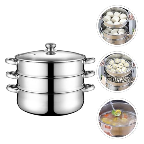 Housoutil Stainless Steel 3 Tier Steamer, 3-Layer Vegetable Steamer Pot, Induction Hob Saucepan for Vegetable Dumpling Cooking, Work with Gas, Electric, Grill Stove Top - Image 5