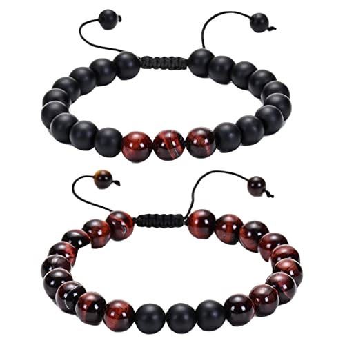 Pulsera para hombres de piedra negra mate y ágata roja de 8 mm ideal para el día a día