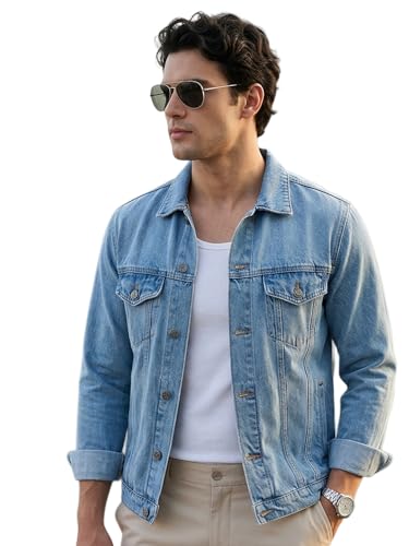 Image of Urbano Fashion Men's Regular Fit Washed Full Sleeve Denim Jacket
