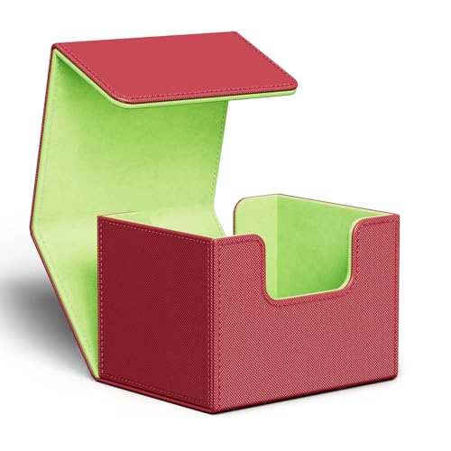 Image of ZLCA Card Deck Box for Trading Cards, MTG Commander Deck Box Holds 120+ Single Sleeved Cards, Leather Magnetic Card Storage Box Fits for TCG CCG Magic Cards (Red&Green)